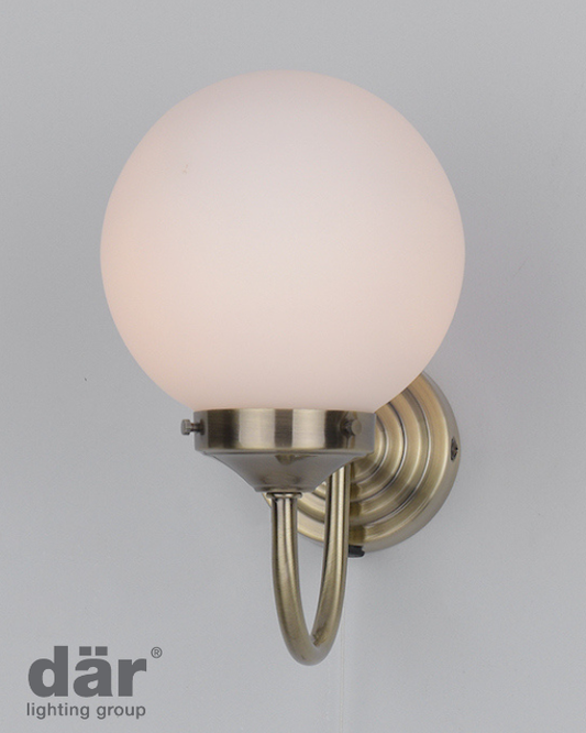 Dar Lighting Barclay Bathroom IP44 Antique Brass & Opal Glass Wall Light