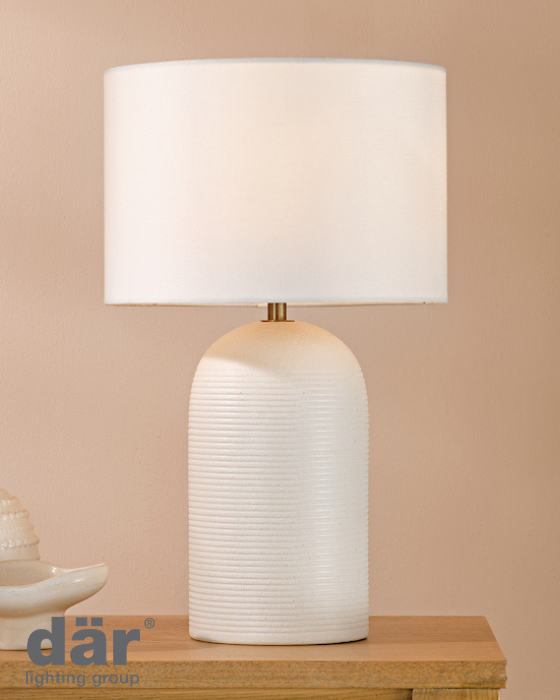 Dar Lighting Bayonne White Ceramic & Antique Brass Table Lamp With Linen Drum Shade