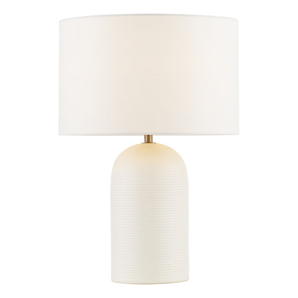 Dar Lighting Bayonne White Ceramic & Antique Brass Table Lamp With Linen Drum Shade