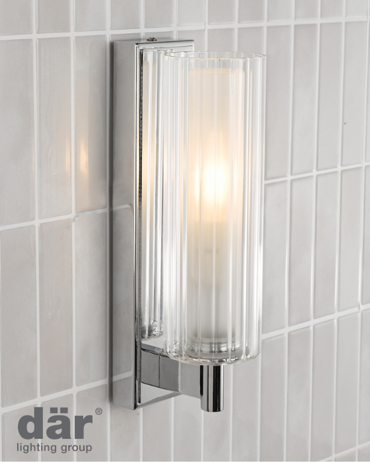 Dar Lighting Bevin Bathroom IP44 Polished Chrome & Ribbed Glass Wall Light