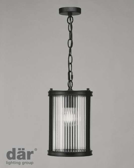 Dar Lighting Bianka Matt Black & Ribbed Glass Pendant