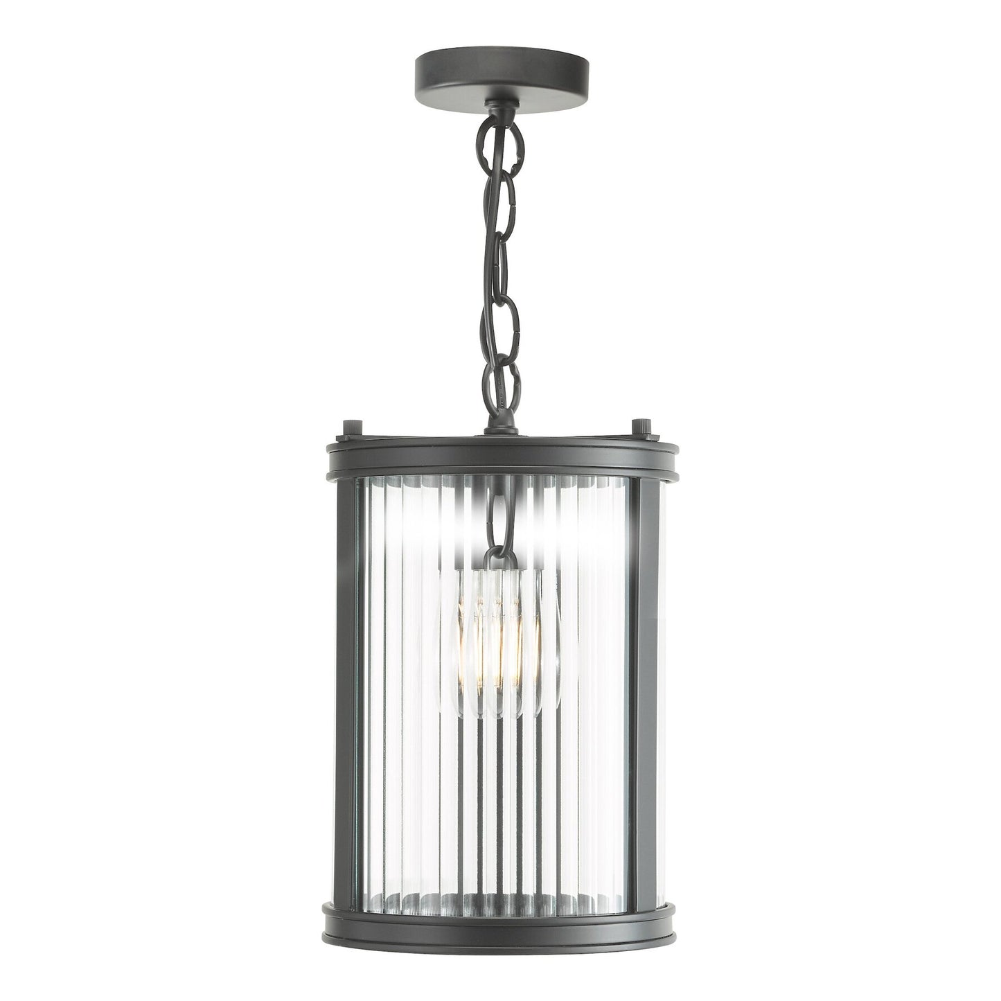 Dar Lighting Bianka Matt Black & Ribbed Glass Pendant