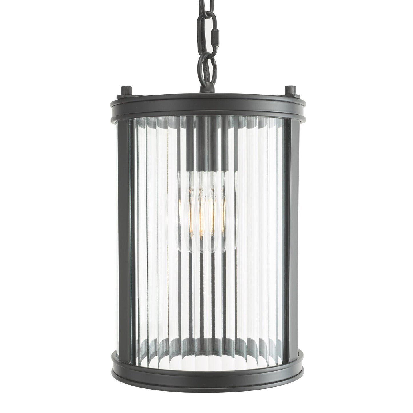 Dar Lighting Bianka Matt Black & Ribbed Glass Pendant