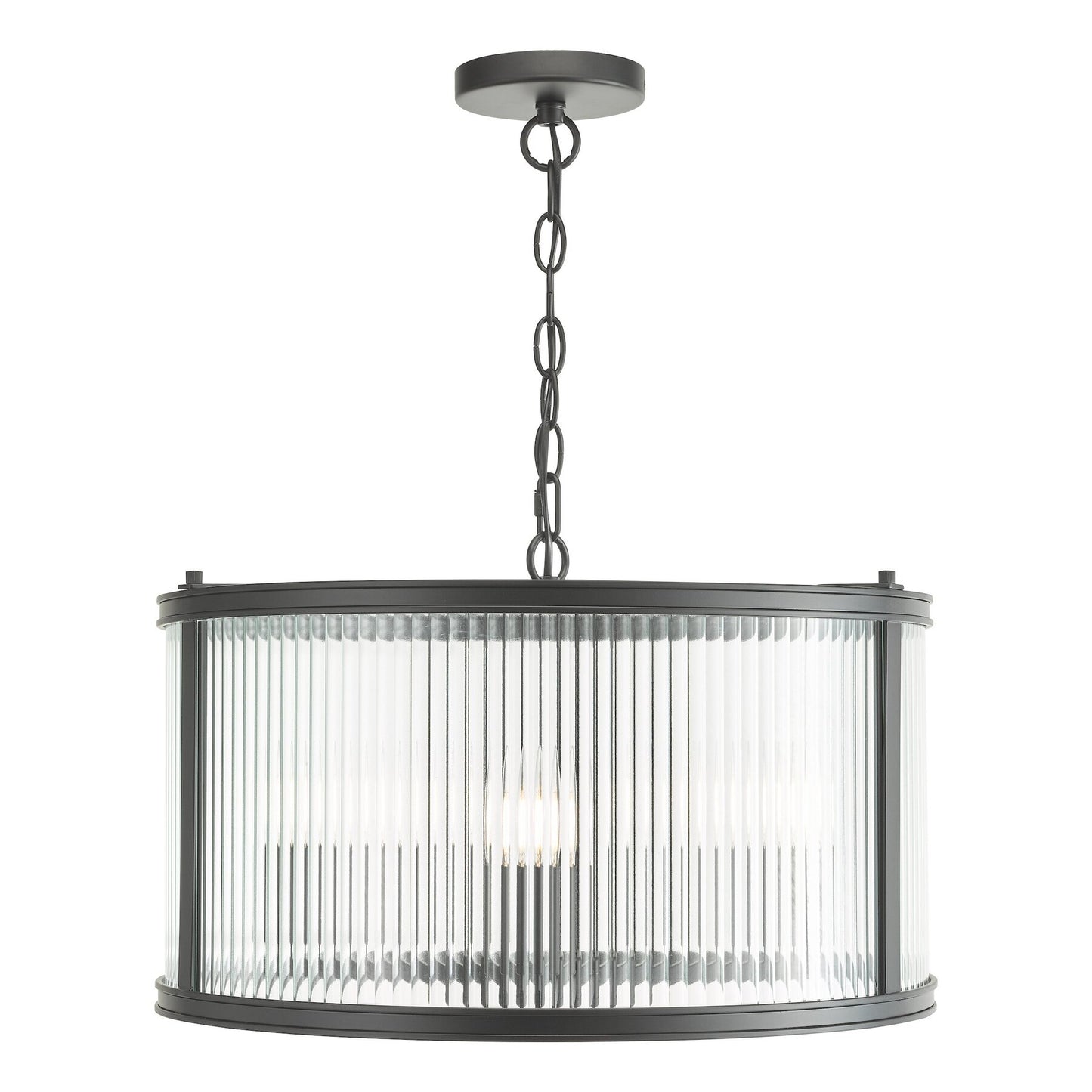 Dar Lighting Bianka 3 Light Matt Black & Ribbed Glass Pendant