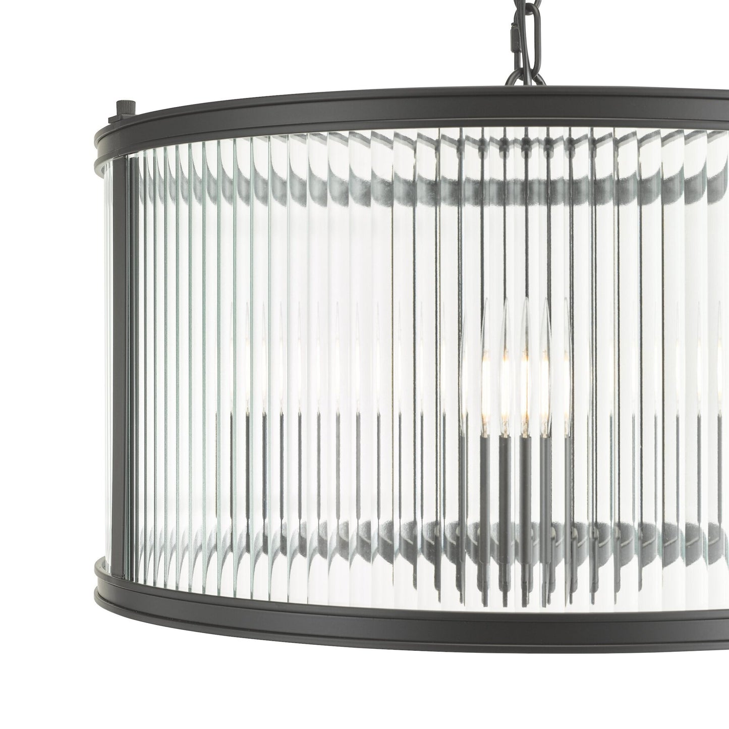 Dar Lighting Bianka 3 Light Matt Black & Ribbed Glass Pendant