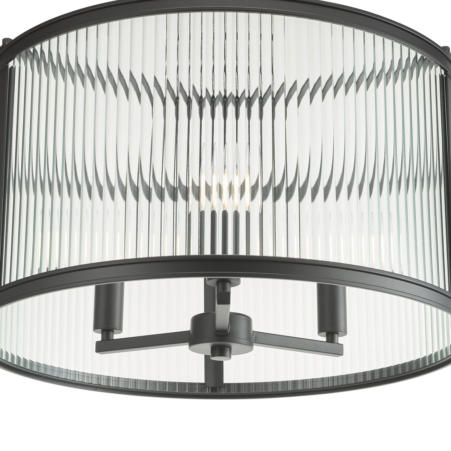 Dar Lighting Bianka 3 Light Matt Black & Ribbed Glass Pendant
