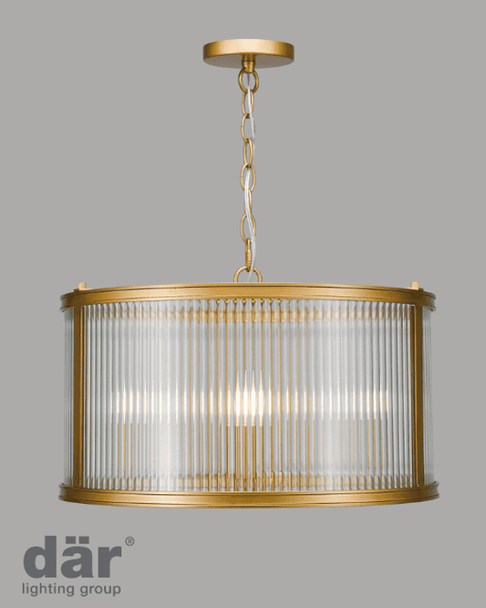 Dar Lighting Bianka 3 Light Bronze & Ribbed Glass Pendant