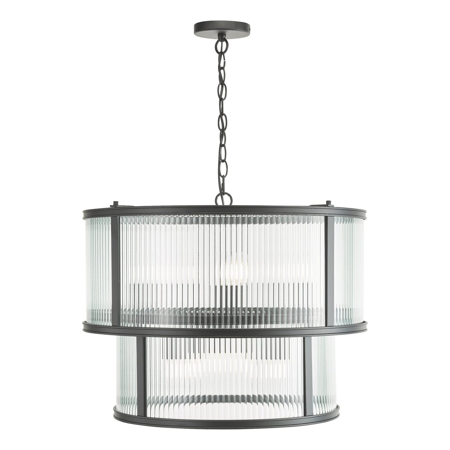 Dar Lighting Bianka 6 Light Matt Black & Ribbed Glass Pendant