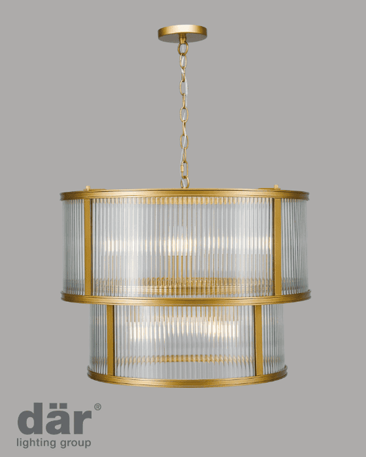 Dar Lighting Bianka 6 Light Bronze & Ribbed Glass Pendant