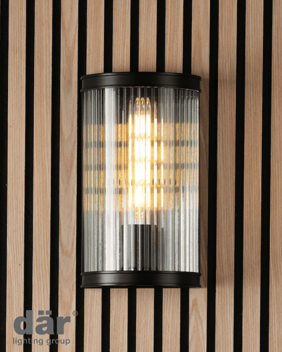 Dar Lighting Bianka Matt Black & Ribbed Glass Wall Light