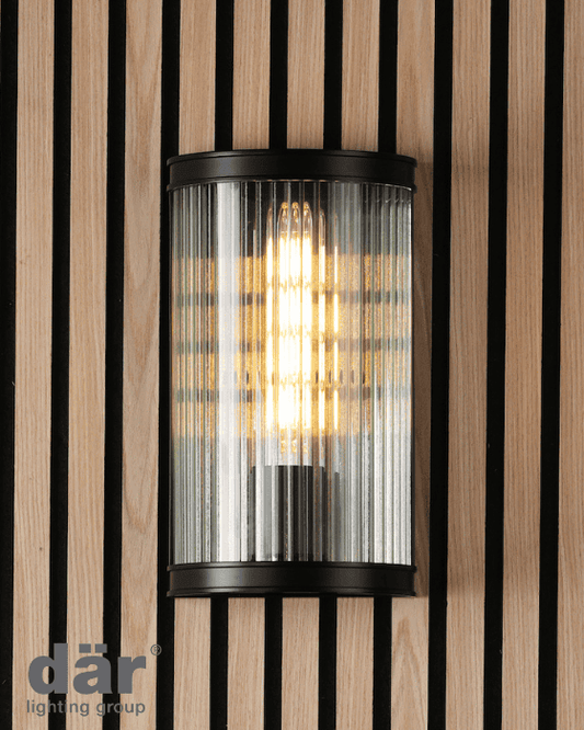 Dar Lighting Bianka Matt Black & Ribbed Glass Wall Light