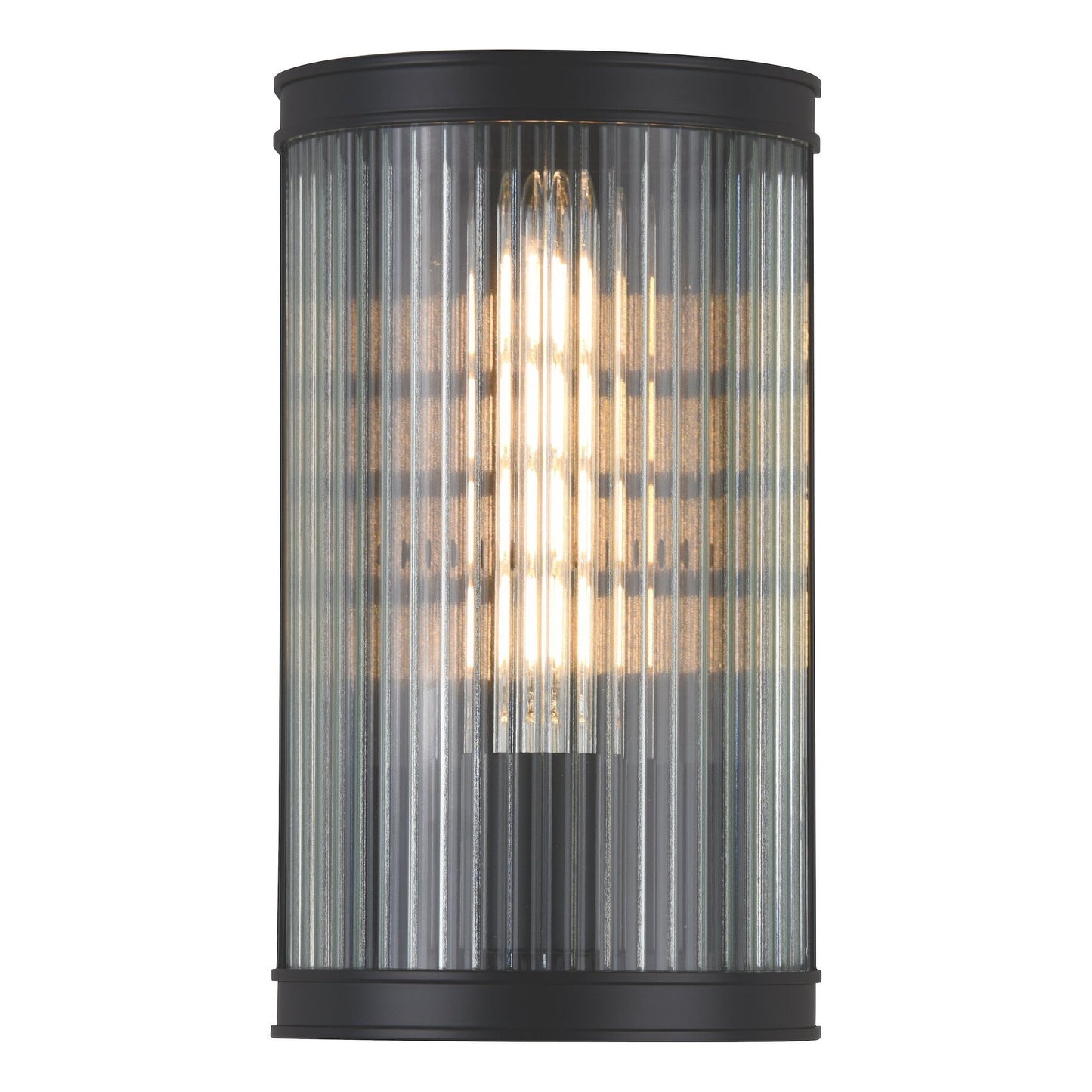 Dar Lighting Bianka Matt Black & Ribbed Glass Wall Light