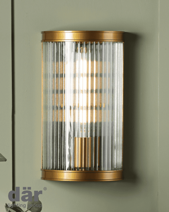 Dar Lighting Bianka Bronze & Ribbed Glass Wall Light