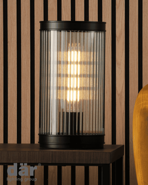 Dar Lighting Bianka Matt Black & Ribbed Glass Table Lamp
