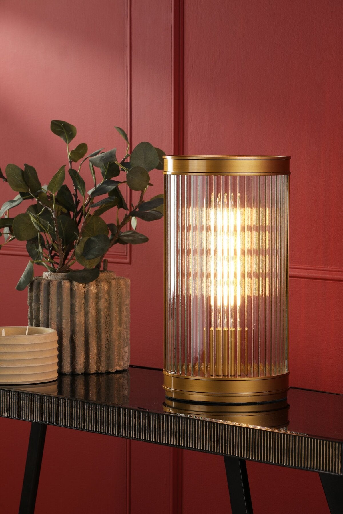 Bronzed Ribbed Glass Dar Lighting Bianka Bronze & Ribbed Glass Table Lamp – Lighting R Us