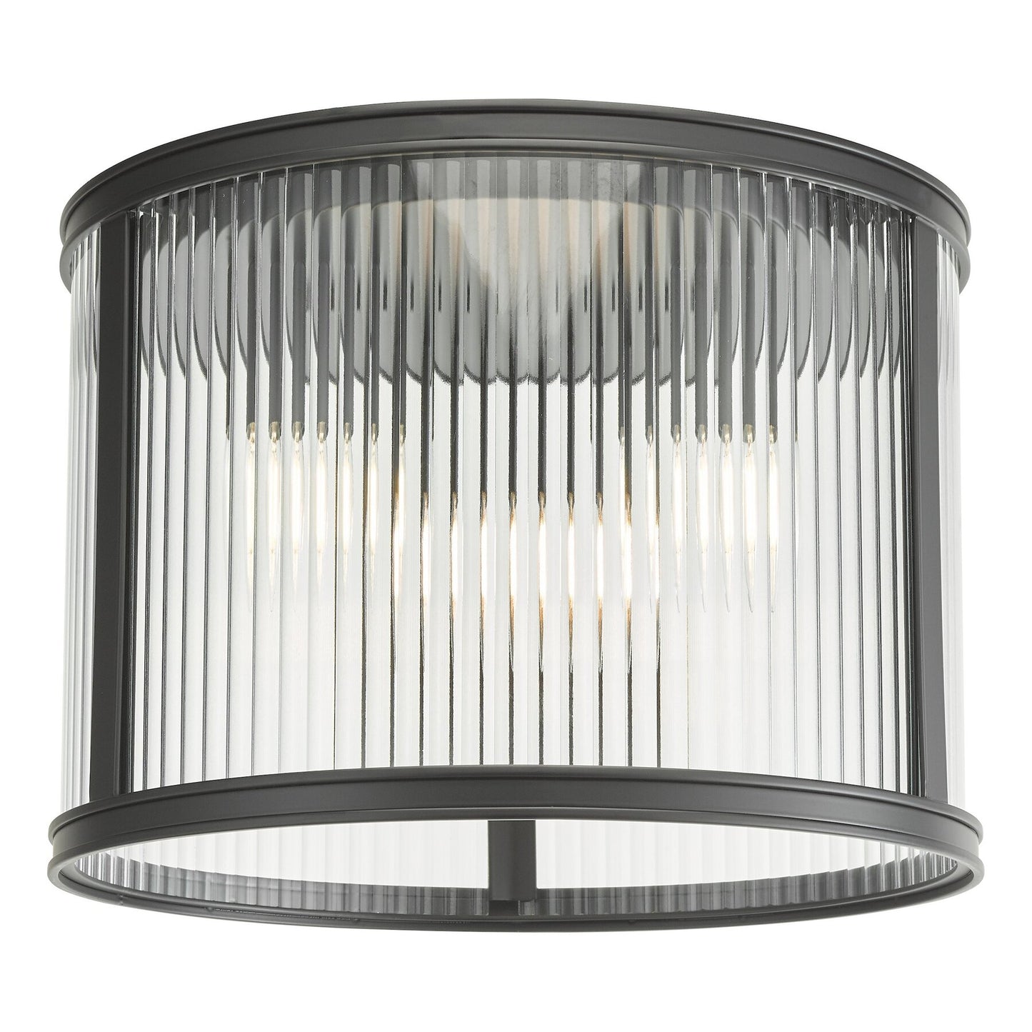 Dar Lighting Bianka 3 Light Matt Black & Ribbed Glass Flush