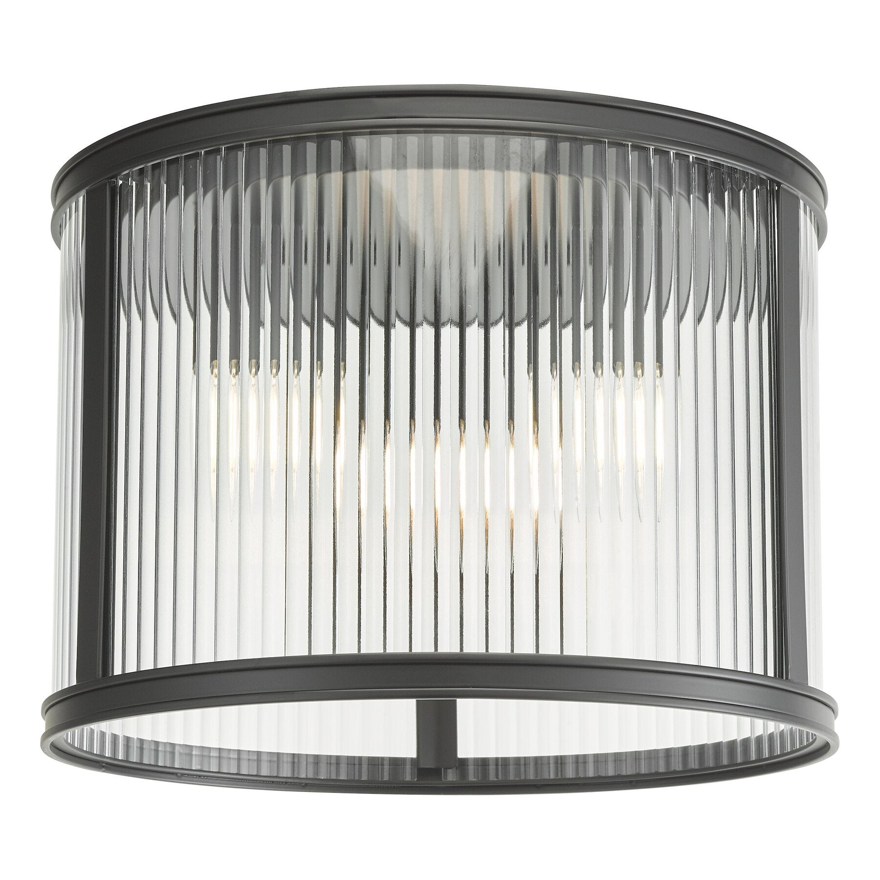 Linting R Dar Lighting Bianka 3 Light Matt Black & Ribbed Glass Flush – Lighting R Us
