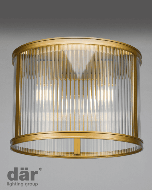 Dar Lighting Bianka 3 Light Bronze & Ribbed Glass Flush
