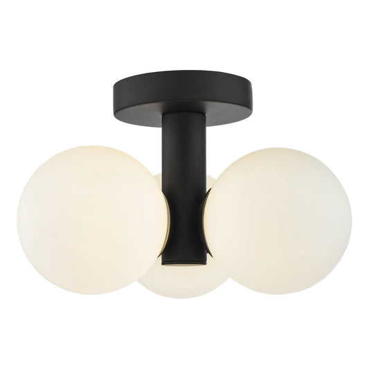 Dar Lighting Blake Bathroom IP44 3 Light Matt Black & Opal Glass Semi Flush