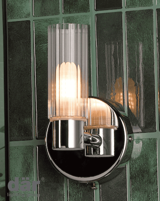 Dar Lighting Bolton Bathroom IP44 Polished Chrome & Ribbed Glass Wall Light