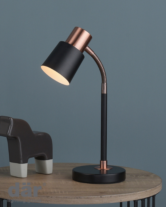 Dar Lighting Bond Matt Black & Polished Copper Desk Lamp
