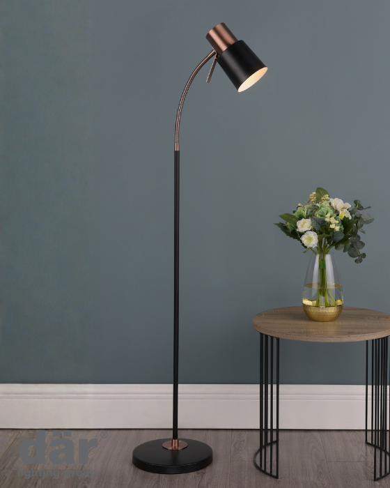 Dar Lighting Bond Matt Black & Polished Copper Task Floor Lamp