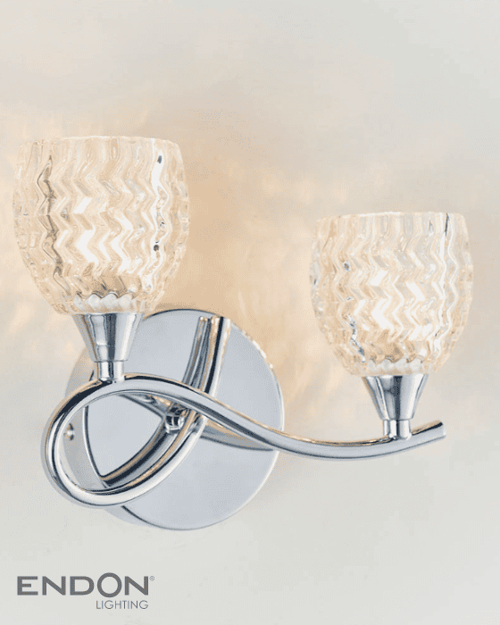 Endon Boyer 2 Light Cut Glass & Chrome Left Wall Light