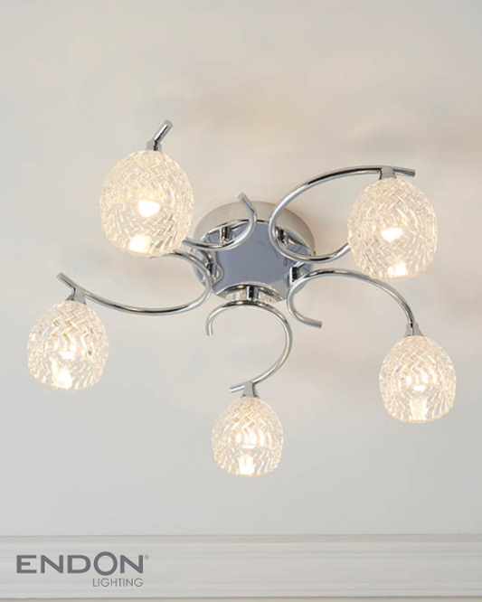 Endon Boyer 5 Light Cut Glass & Chrome Semi Flush