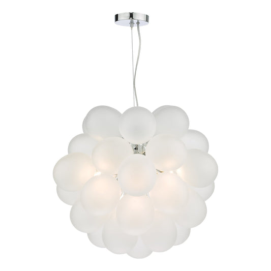 Dar Lighting Bubbles 6 Light Polished Chrome & Frosted Glass Pendant
