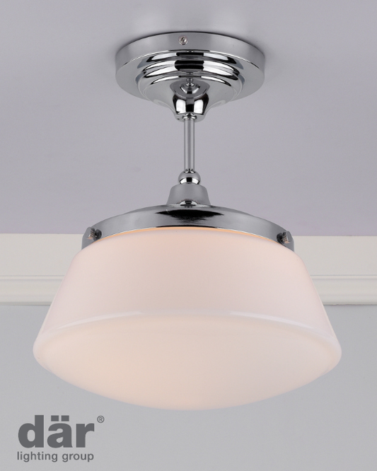 Dar Lighting Caden Bathroom IP44 Polished Chrome & Opal Glass Semi Flush