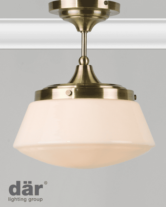 Dar Lighting Caden Bathroom IP44 Antique Brass & Opal Glass Semi Flush