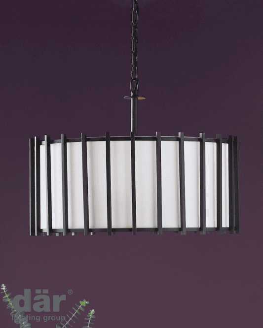 Dar Lighting Cagliari 4 Light Armed Matt Black & Ivory Pendant