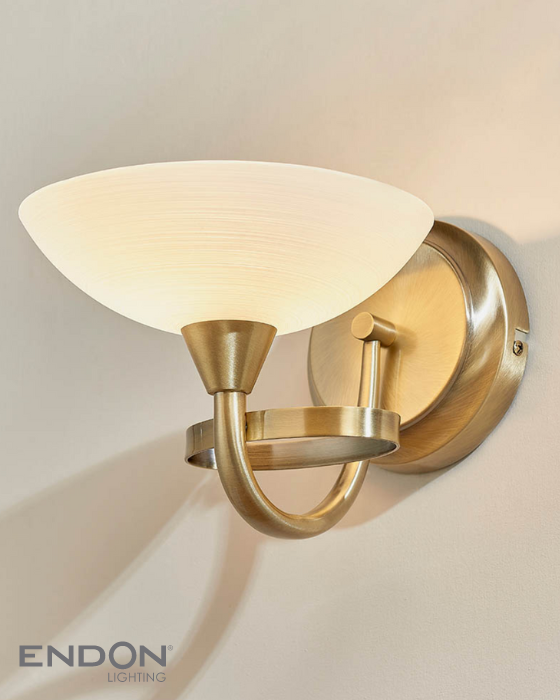 Endon Cagney White & Antique Brass Wall Light