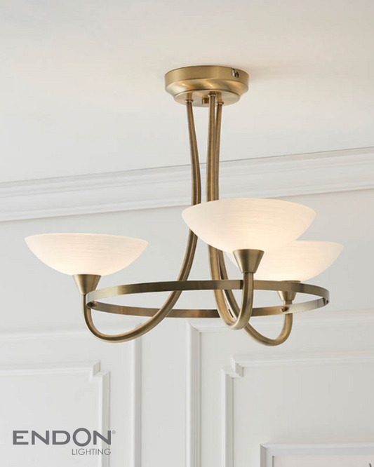 Endon Cagney 3 Light White & Antique Brass Semi Flush