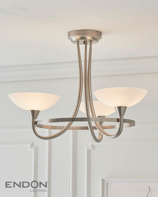 Endon Cagney 3 Light White & Satin Chrome Semi Flush