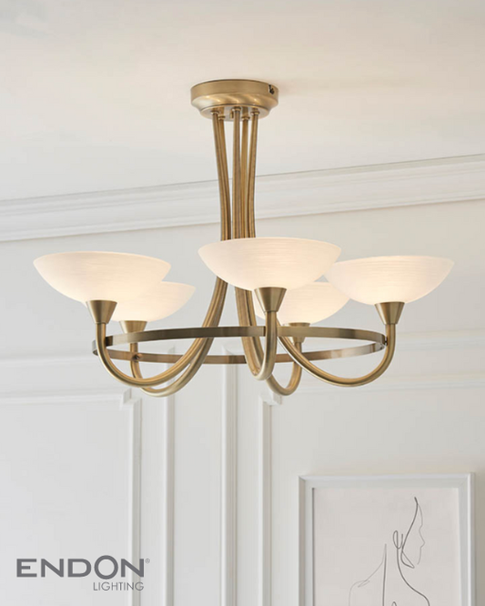 Endon Cagney 5 Light White & Antique Brass Semi Flush