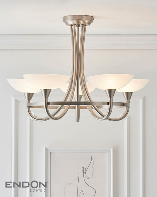 Endon Cagney 5 Light White & Satin Chrome Semi Flush