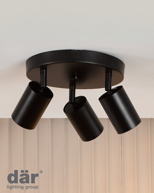 Dar Lighting Cawley 3 Light Matt Black Plate Spotlight