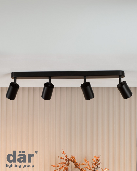 Dar Lighting Cawley 4 Light Matt Black Plate Spotlight