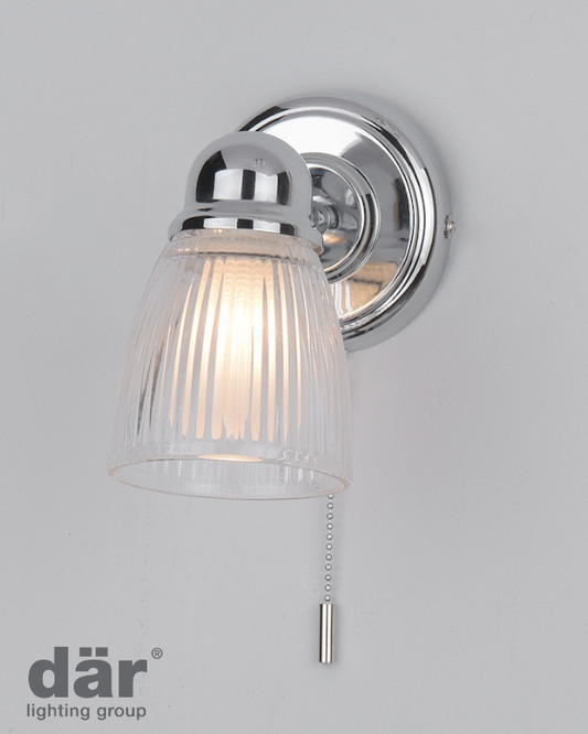 Dar Lighting Cedric Bathroom IP44 Single Polished Chrome & Glass Wall Spotlight
