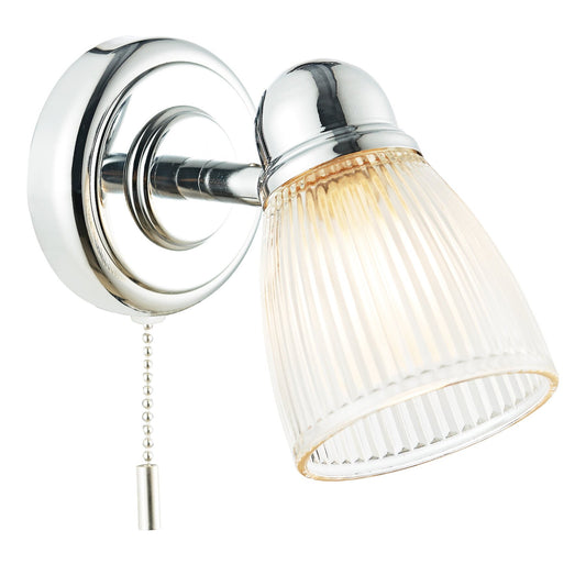 Dar Lighting Cedric Bathroom IP44 Single Polished Chrome & Glass Wall Spotlight