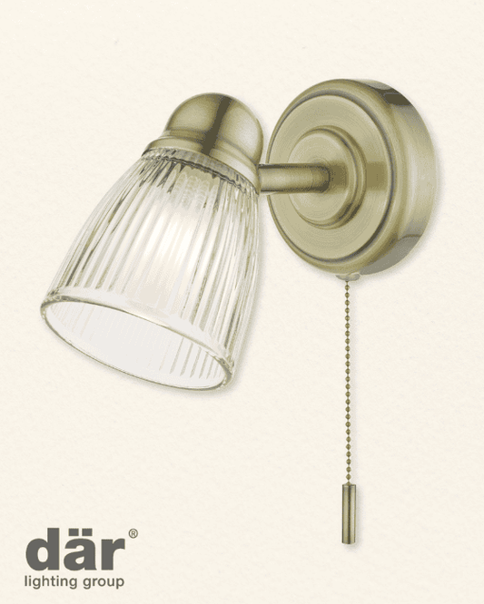 Dar Lighting Cedric Bathroom Single Antique Brass & Glass Wall Spotlight