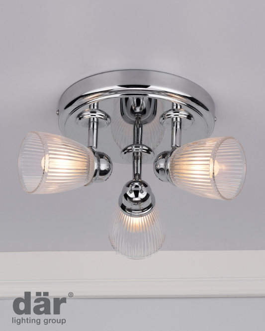 Dar Lighting Cedric Bathroom IP44 3 Light Polished Chrome & Glass Spotlight