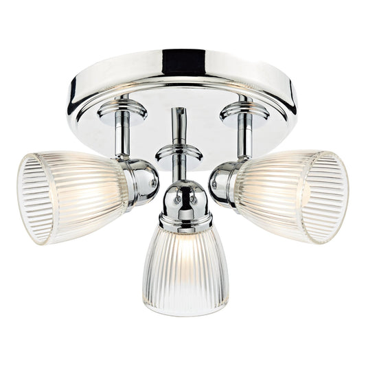 Dar Lighting Cedric Bathroom IP44 3 Light Polished Chrome & Glass Spotlight