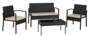 Cedar 4 Piece Black Rattan & Grey Fabric Garden Set