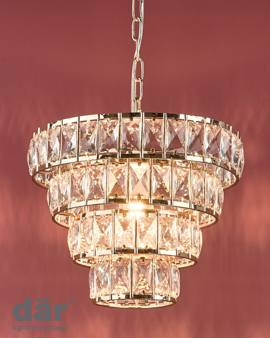 Dar Lighting Cerys 1 Light 4 Tier Crystal & Gold Pendant