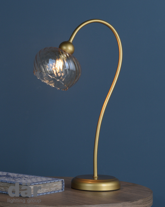 Dar Lighting Cognac Satin Gold & Champagne Ribbed Glass Table Lamp