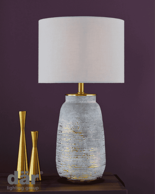 Dar Lighting Creon Ceramic Grey & Antique Brass Table Lamp With Shade
