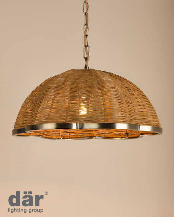 Dar Lighting Cusco Satin Bronze & Dark Rattan Shade Pendant