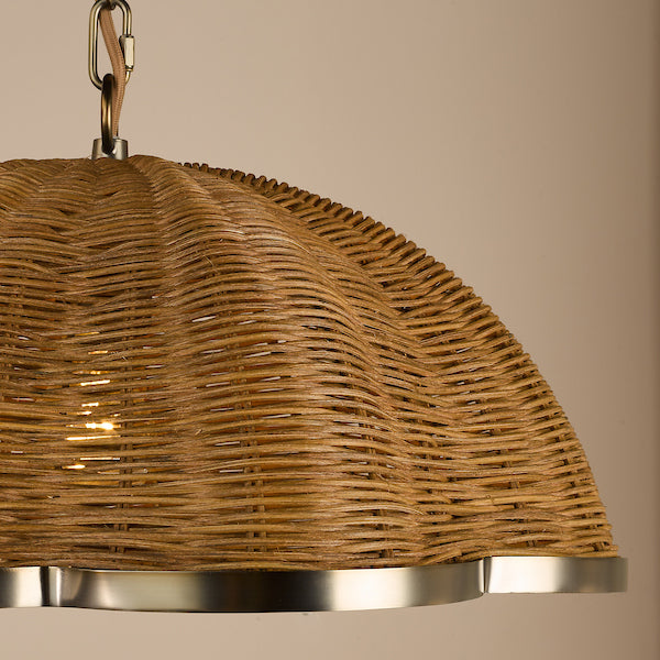 Dar Lighting Cusco Satin Bronze & Dark Rattan Shade Pendant